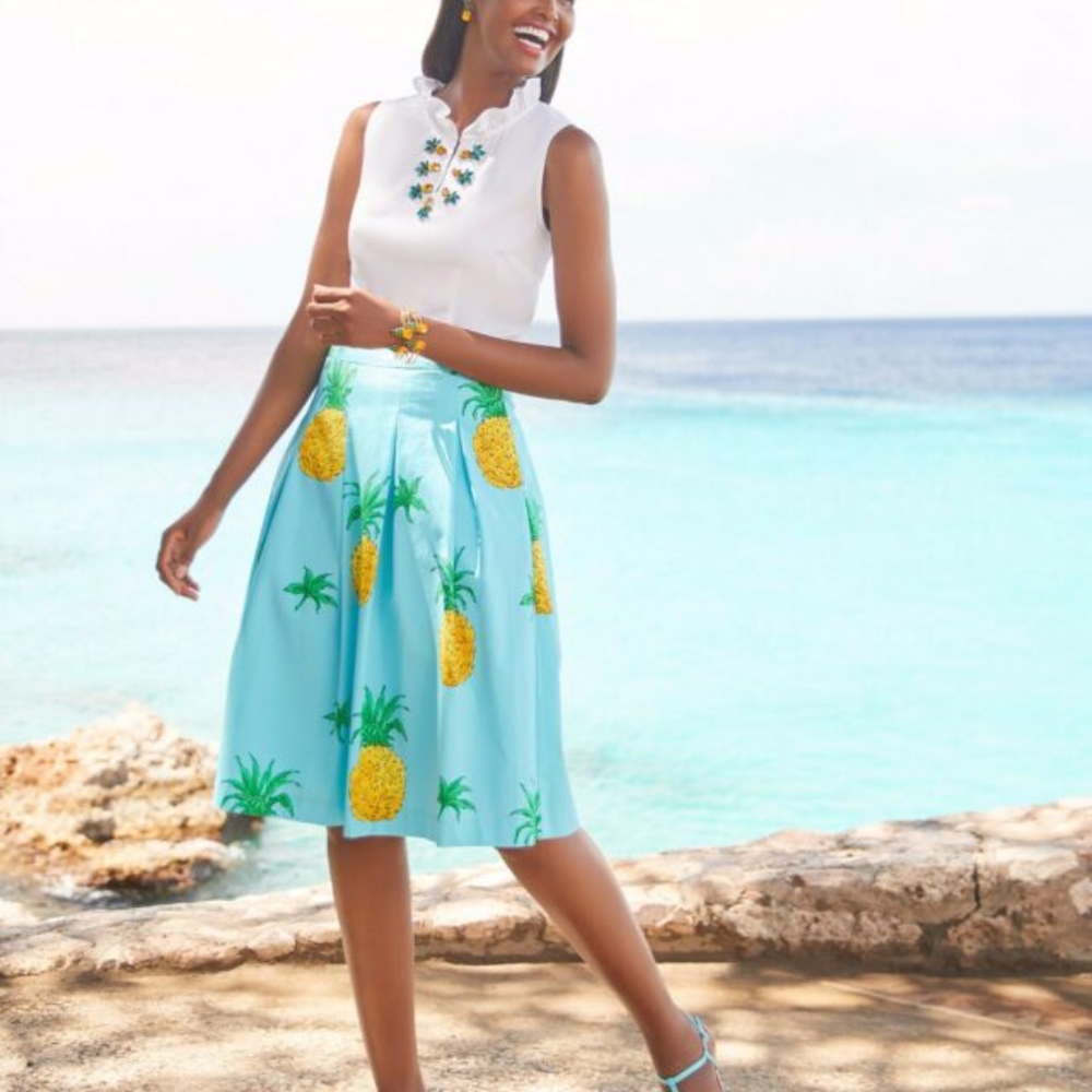 Talbots Pineapple-Print Pleated Full Skirt